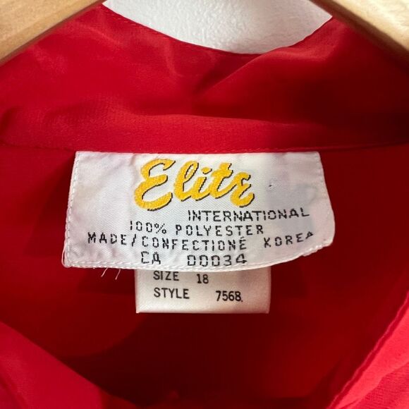 Vintage 80s Elite Women's 18 Red Long Sleeve Regal Ruffled Button Down Shirt Top - Picture 9 of 15